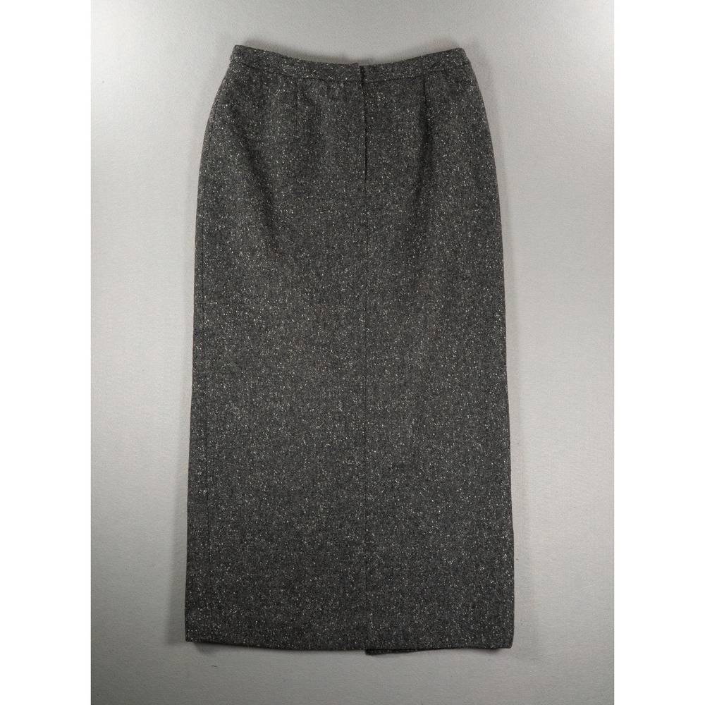 Lauren Ralph Lauren Grey Lambswool Tweed Maxi Skirt Size 10 Dark Academia Slit